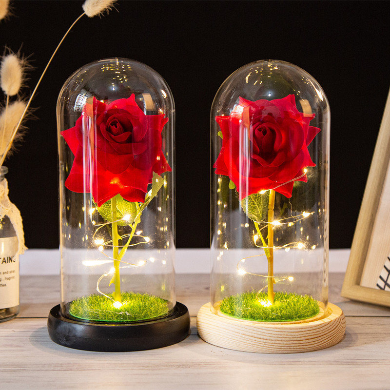 Beauty and Beast Eternal Rose in Glass Dome Rosa Eterna Artificial Flowers LED Birthday Wedding Valentine's Day Christmas Gift