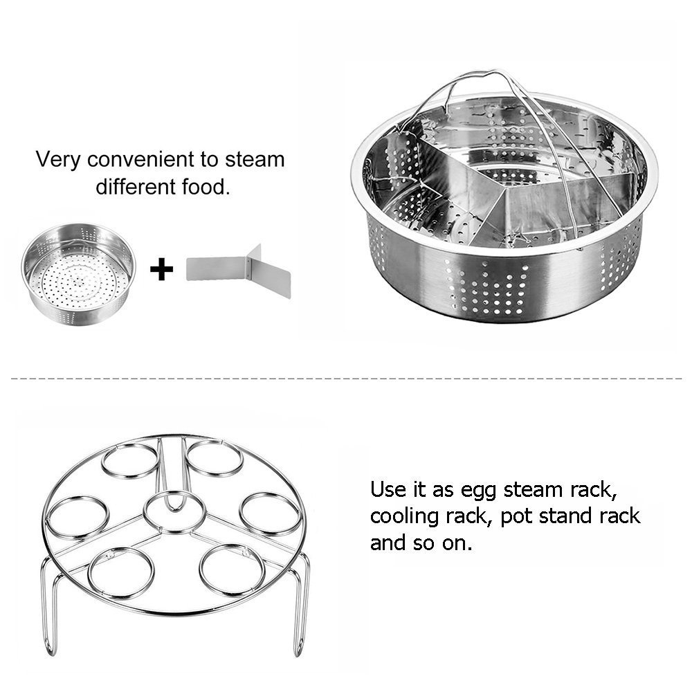 Steamer Basket with  Divider Fits  Pot 5 6 8 qt Pressure Cooker Stainless Steel