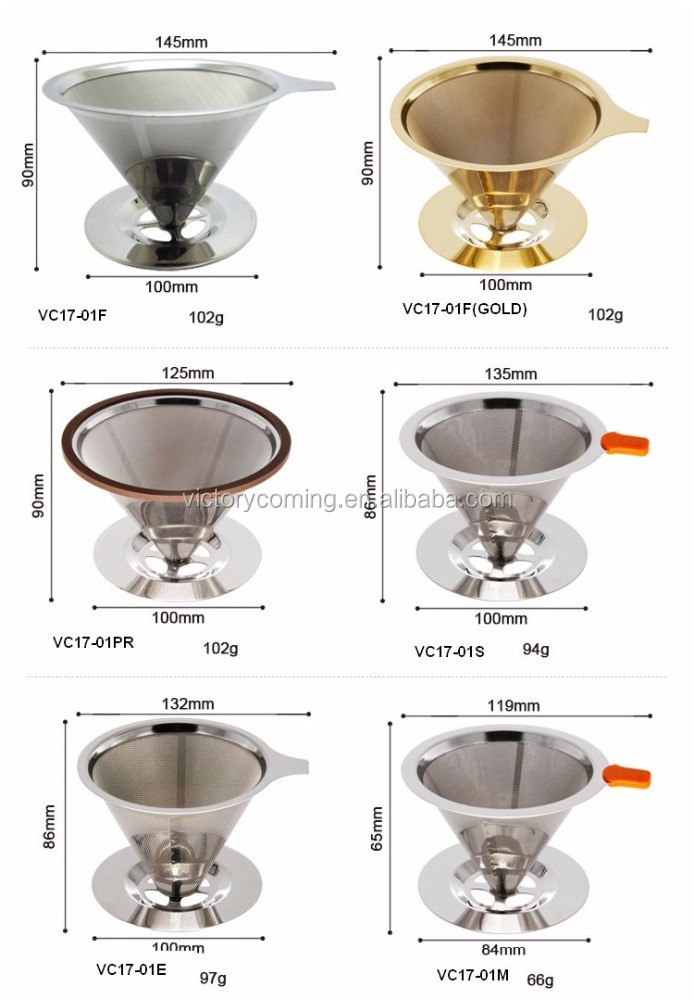 Titanium Coated Pour Over Cone Drip Reusable Stainless Steel Coffee Filter