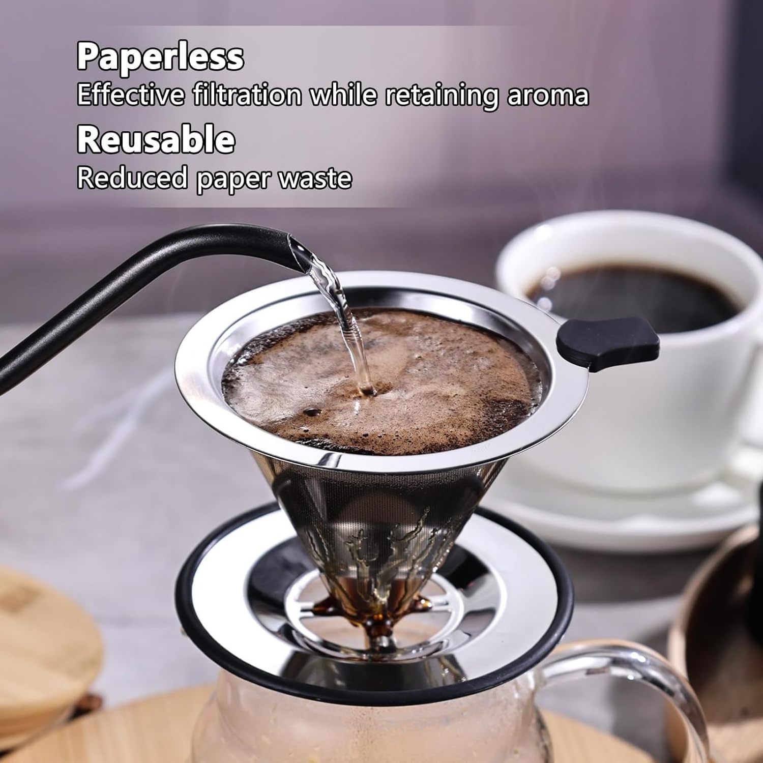 Pour Over Coffee Dripper Reusable Stainless Steel  Filter  Metal Coffee Strainer Single Cup Coffee Maker