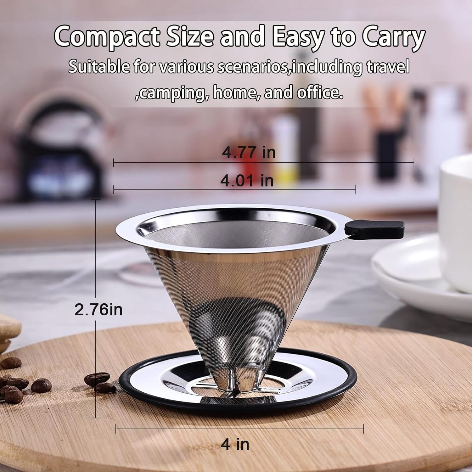 Pour Over Coffee Dripper Reusable Stainless Steel  Filter  Metal Coffee Strainer Single Cup Coffee Maker