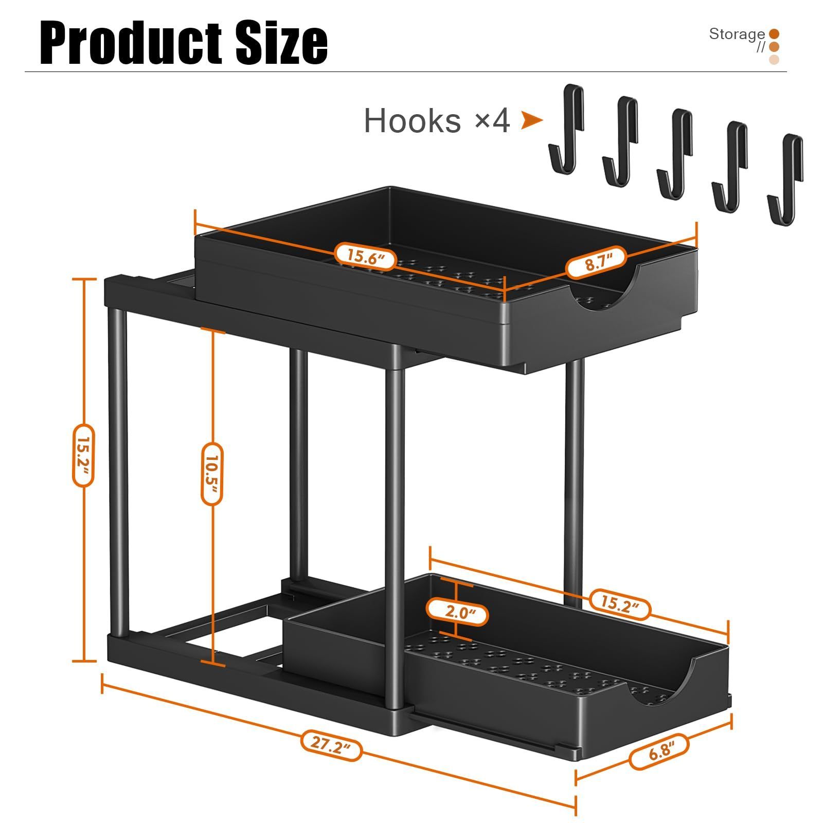 2 Pack Double Sliding Under Sink Organizers and Storage,Two Tier Bathroom Storage and organization Under Cabinet Organizer