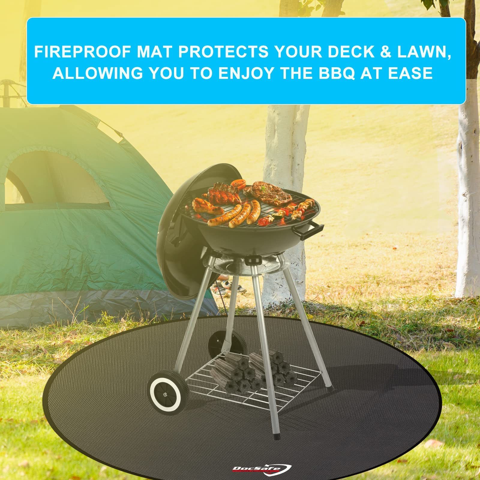 48/60 inch Round Under Grill Mat Large 4 Layers Fire Pit Mat,Fireproof Mat Protect Waterproof Indoor Fireplace  BBQ Floor