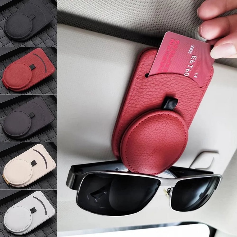 Sunglasses Holder for Car Sun Visor Magnetic Leather Glasses Eyeglass Hanger Clip Car Organizers Interior Accessories