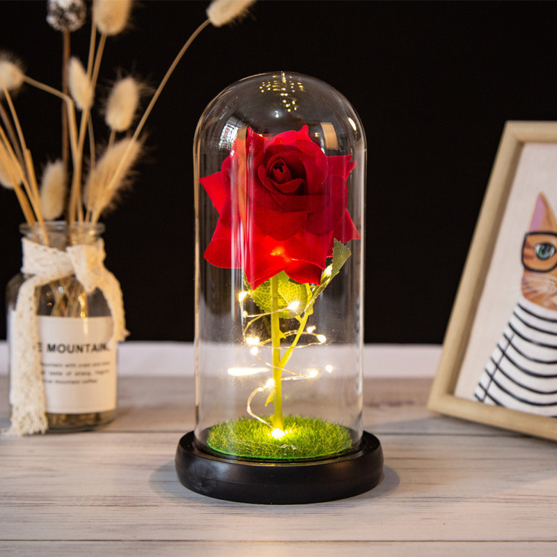 Beauty and Beast Eternal Rose in Glass Dome Rosa Eterna Artificial Flowers LED Birthday Wedding Valentine's Day Christmas Gift