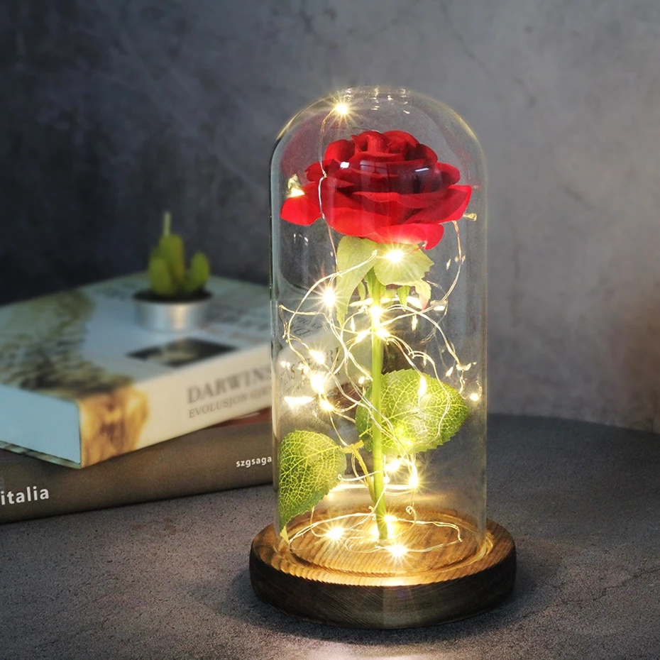 Beauty and Beast Eternal Rose in Glass Dome Rosa Eterna Artificial Flowers LED Birthday Wedding Valentine's Day Christmas Gift