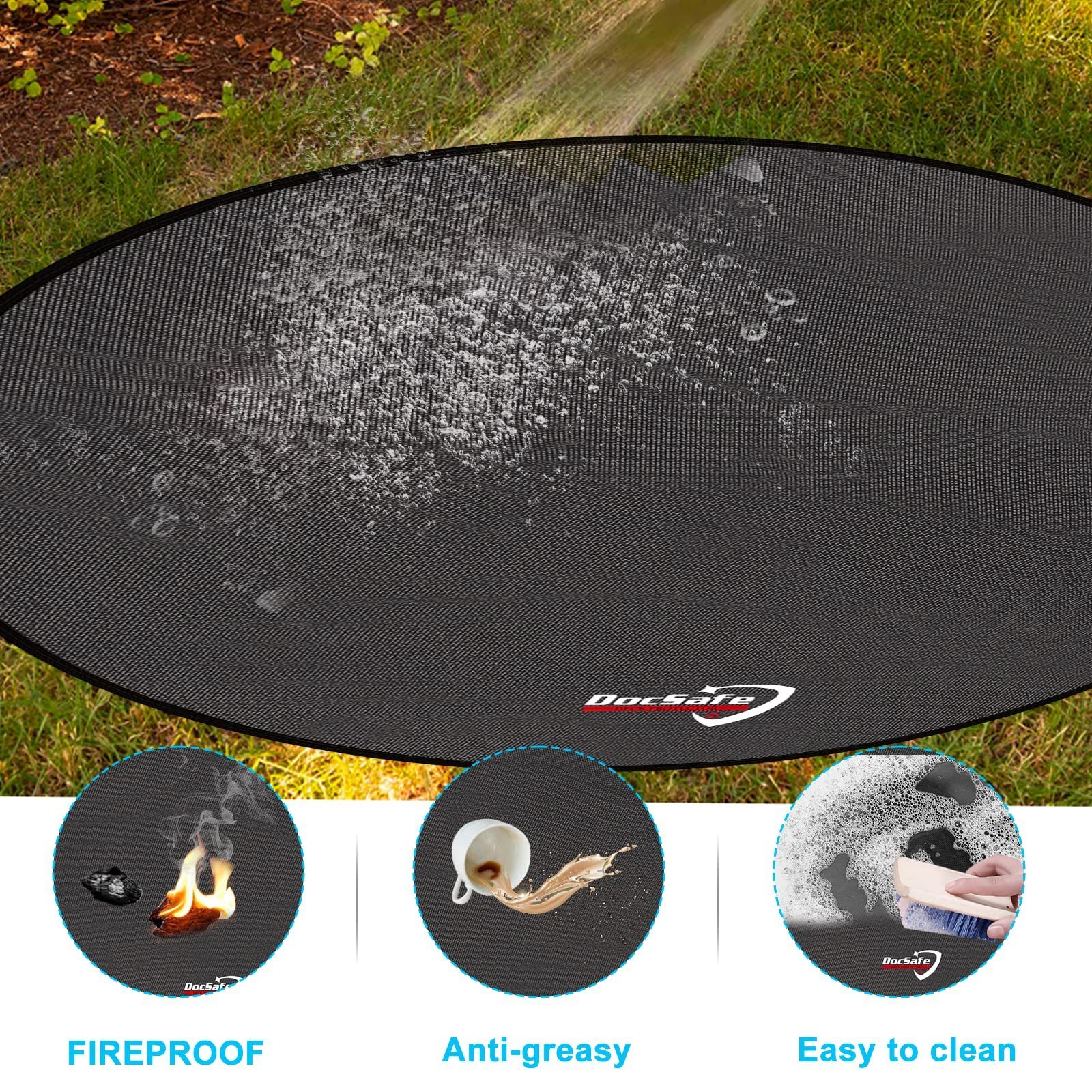 48/60 inch Round Under Grill Mat Large 4 Layers Fire Pit Mat,Fireproof Mat Protect Waterproof Indoor Fireplace  BBQ Floor