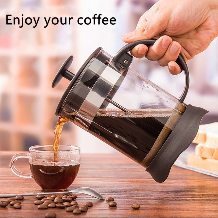 Kitchen Espresso Coffee Tea Maker with Triple Filters Stainless Steel Plunger Heat Resistant Borosilicate Glass French Press