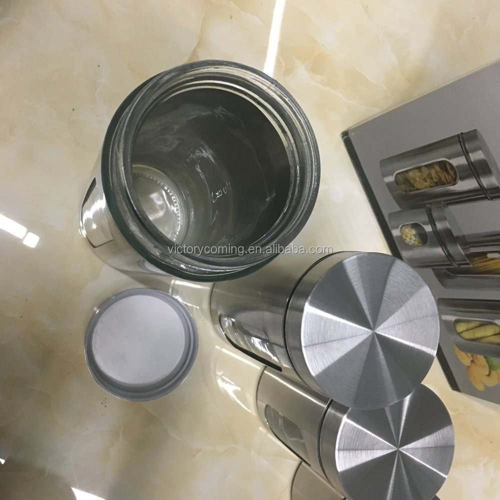 4 Piece Brushed Stainless Steel and Glass Canisters with Window, Silver