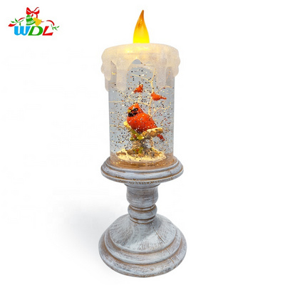 Christmas Glass Decoration America Style Hurricane Candle Warmer Lantern Water Spinning led Candle Bird snow globe For Sale