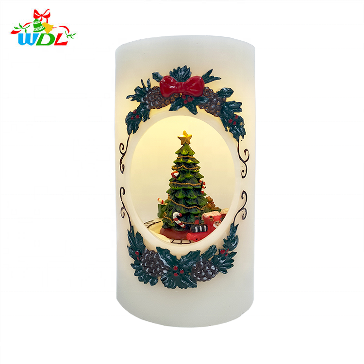 New arrivals 2020 Merry Go Round Train Christmas Decor Tree Navidad Joyfull Noel Scene Wax led pillar candle Wholesale