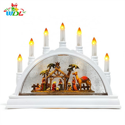 Christmas Supplies Merry Christmas Holy Family Scene Resin Warm White Led Light Up Water Swriling lantern with led candle