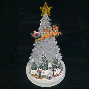 Christmas Decoration Supplies Custom Christmas Village With Deer Pulled Sled Figurine Acrylic Christmas Tree Resin Craft