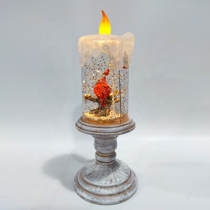 Christmas Glass Decoration America Style Hurricane Candle Warmer Lantern Water Spinning led Candle Bird snow globe For Sale