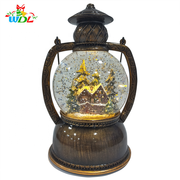 Hight Quality Custom Made Acrylic House Christmas Water Lantern Led Glitter Snowing Light Up Mini Snow Globe For Holiday Gift