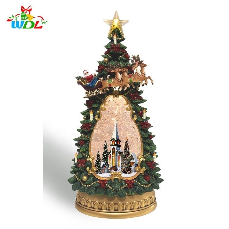 Winter Village Water Snow Globe Lantern Style Christmas Tree Glitter Decorations XMAS Water Lantern Ornaments