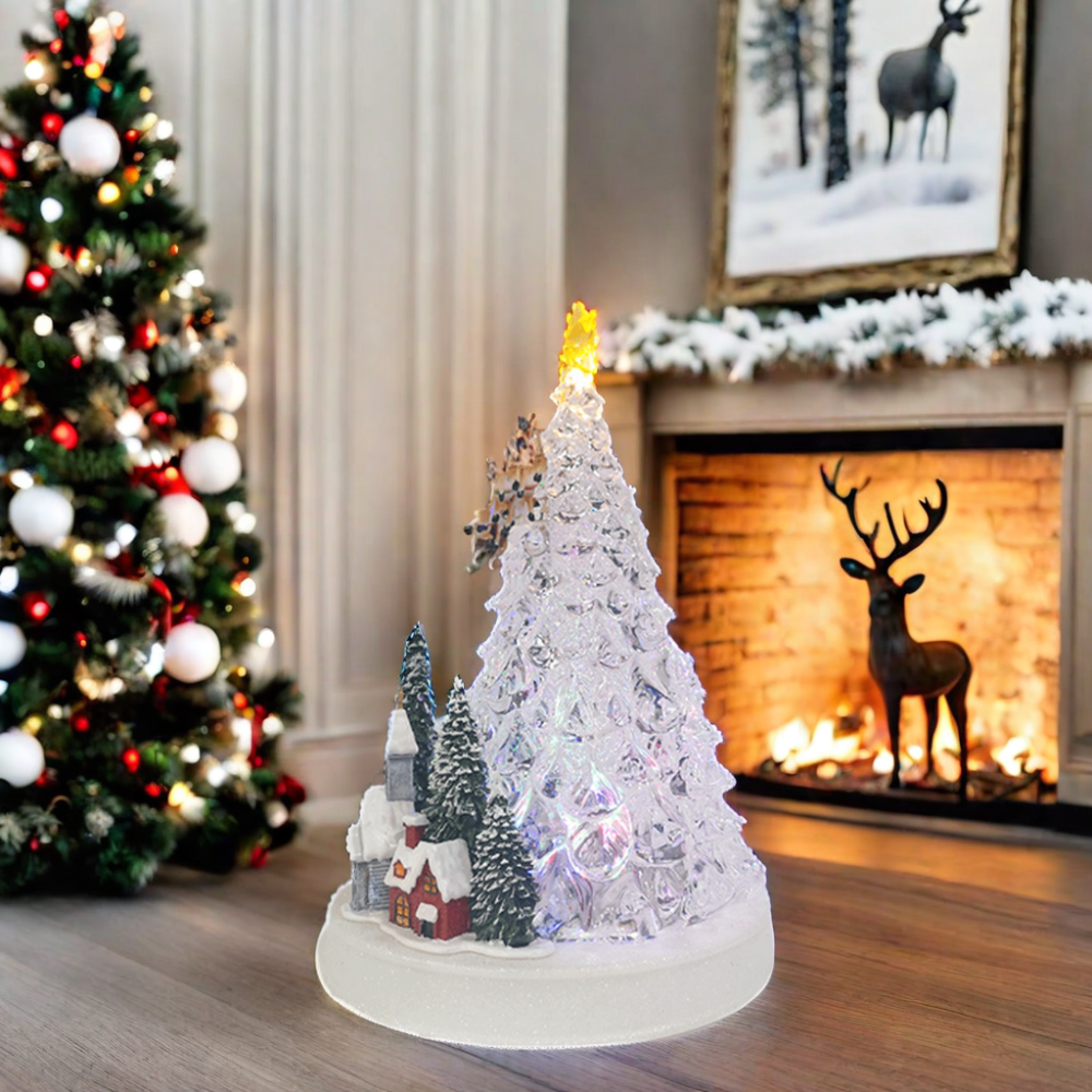 Christmas Decoration Supplies Custom Christmas Village With Deer Pulled Sled Figurine Acrylic Christmas Tree Resin Craft