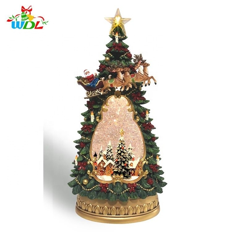 Winter Village Water Snow Globe Lantern Style Christmas Tree Glitter Decorations XMAS Water Lantern Ornaments