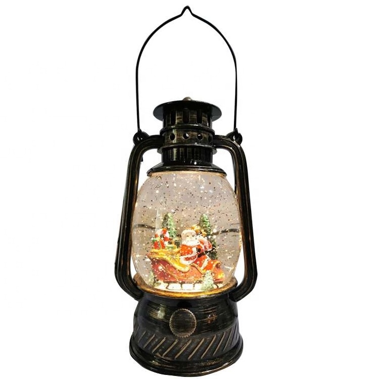 Water Filled Christmas lantern glitter Water Swirling Wind Lamp Led  Light up Xmas Snow Globe With Santa in Sleigh Scene