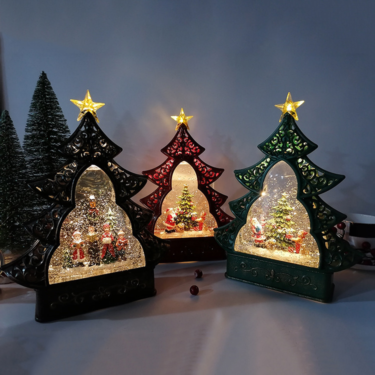 Winter Village Water Snow Globe Lantern Style Christmas Tree Glitter Decorations XMAS Water Lantern Ornaments