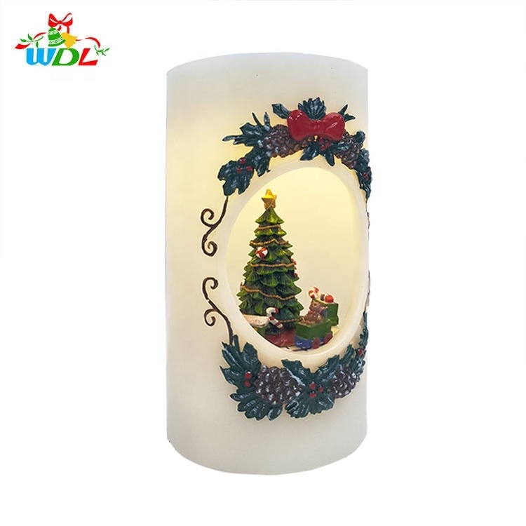 New arrivals 2020 Merry Go Round Train Christmas Decor Tree Navidad Joyfull Noel Scene Wax led pillar candle Wholesale