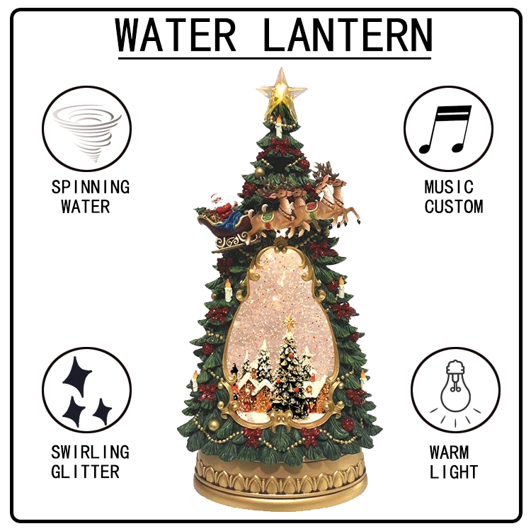 Winter Village Water Snow Globe Lantern Style Christmas Tree Glitter Decorations XMAS Water Lantern Ornaments