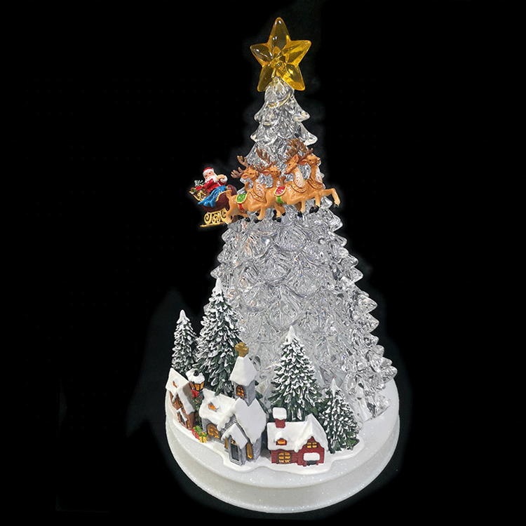 Christmas Decoration Supplies Custom Christmas Village With Deer Pulled Sled Figurine Acrylic Christmas Tree Resin Craft