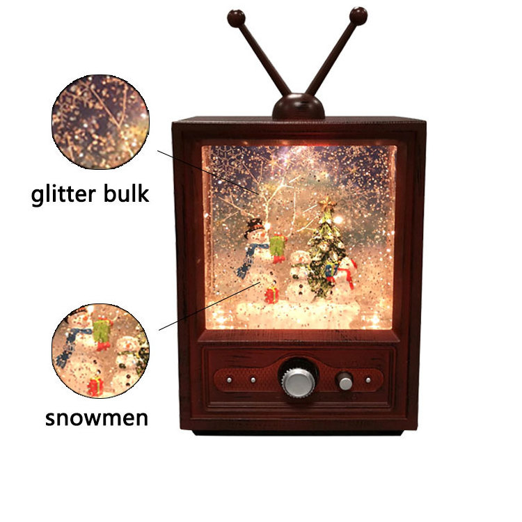 Unique Melody Merry christmas Oem Led Snow Ball Retro TV Style Water Spinning Christmas lantern snow globe With Snowman Design