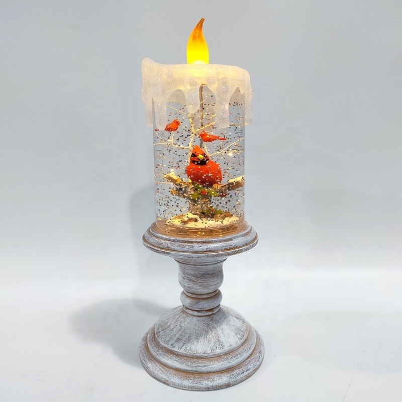 Christmas Glass Decoration America Style Hurricane Candle Warmer Lantern Water Spinning led Candle Bird snow globe For Sale