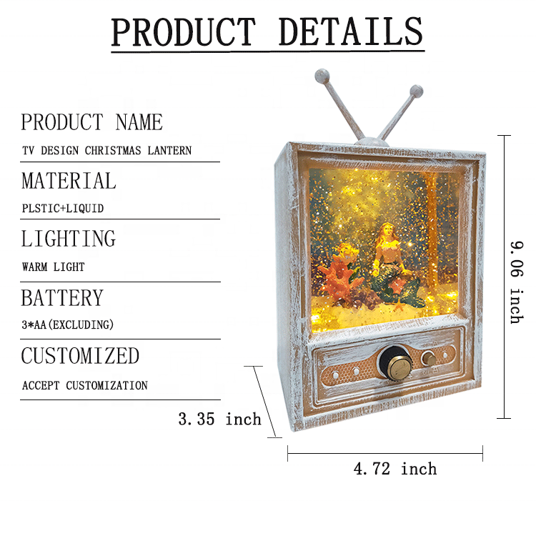 Home Decoration Customized TV Design Frame Plastic Snowball 3D Snow Globes With Mermaid Christmas Lantern