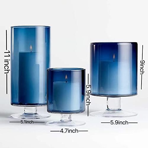 VGT European retro style blue transparent glass candle holder