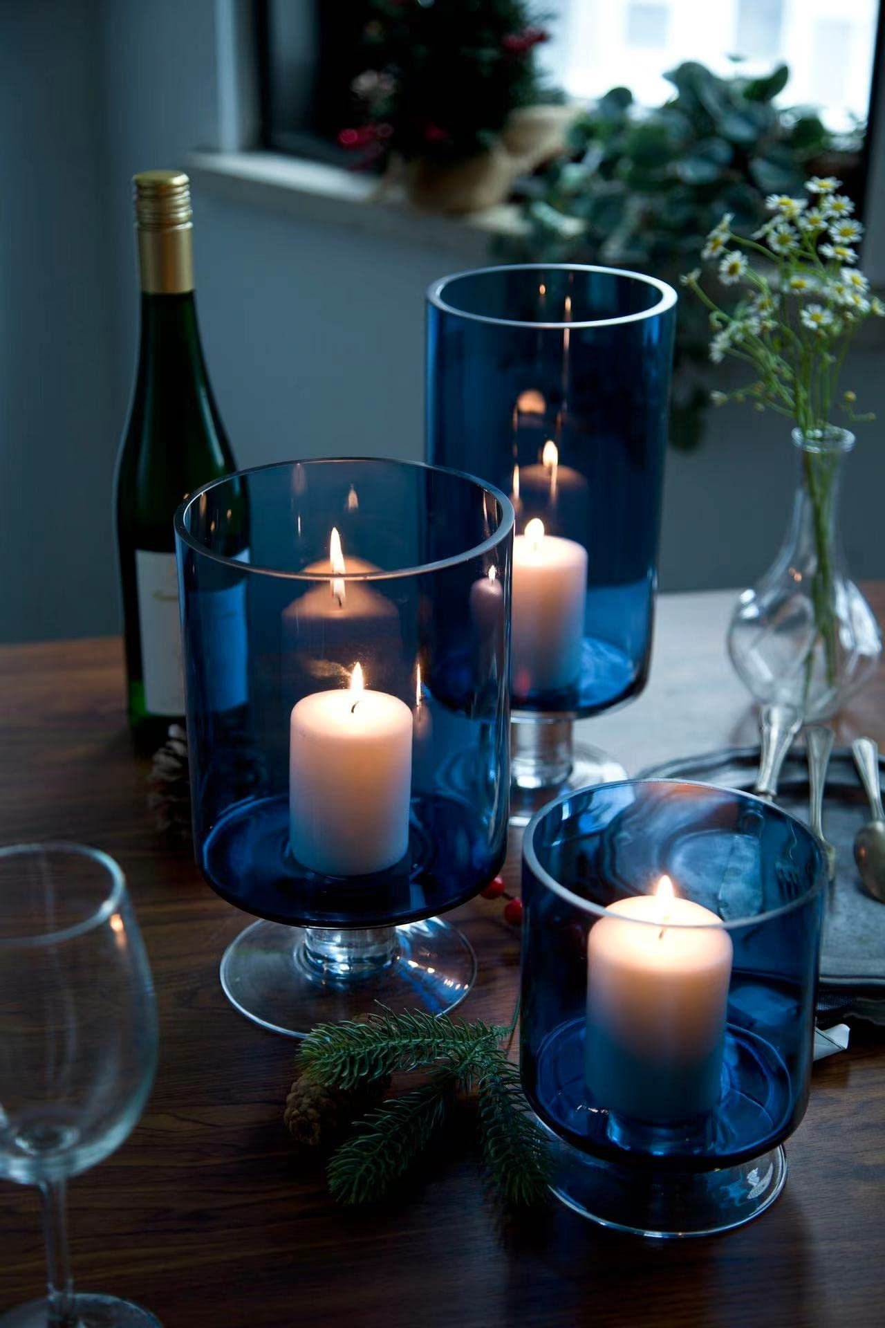 VGT European retro style blue transparent glass candle holder