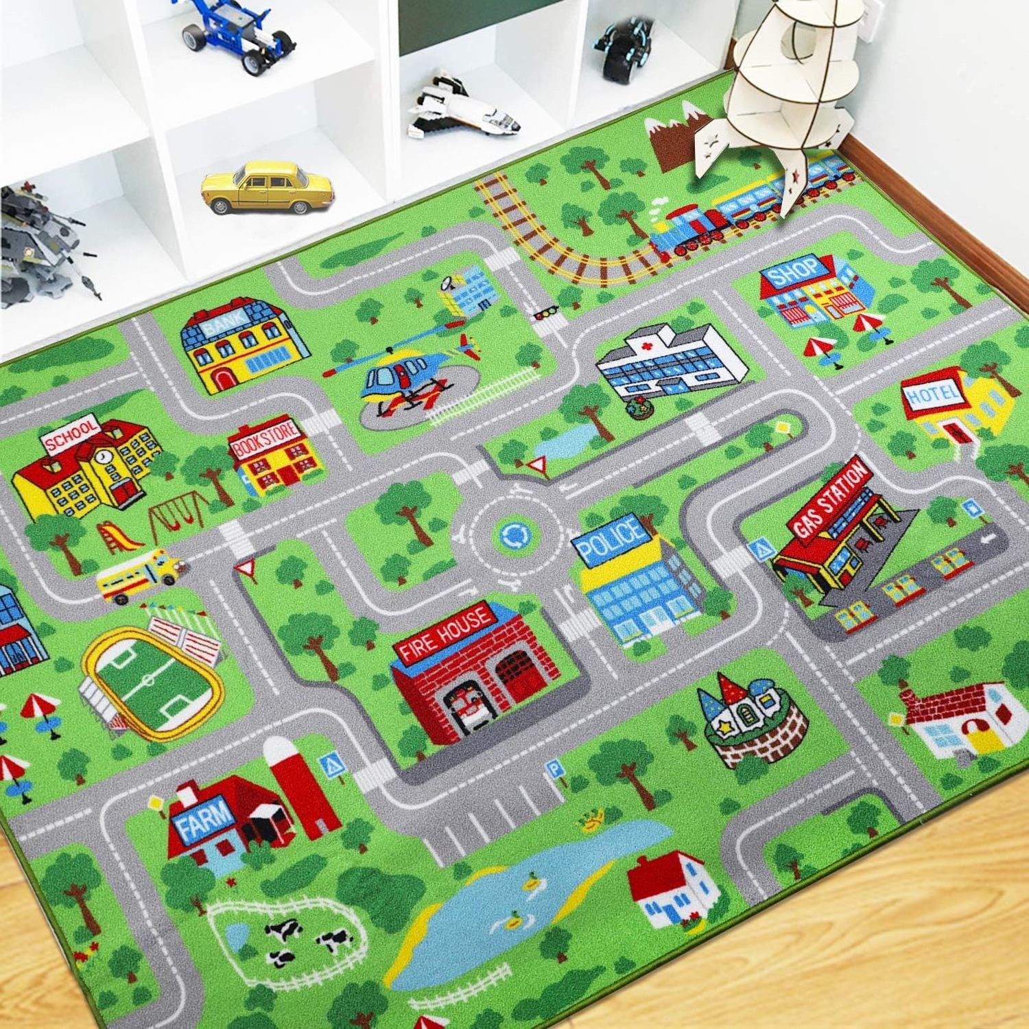 Hot selling children play mat game cloth Racing car traffic scene series gaming mat