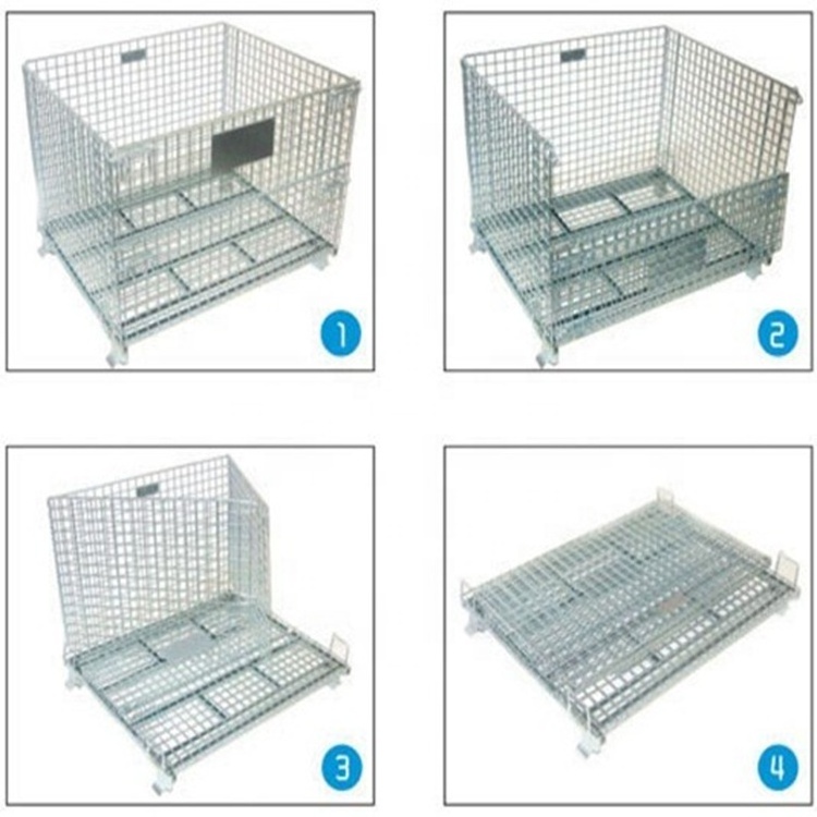 2024 Folding Steel Wire Mesh Stacking Cage Container Storage Rack Cage Container