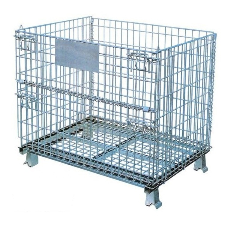 2024 Folding Steel Wire Mesh Stacking Cage Container Storage Rack Cage Container