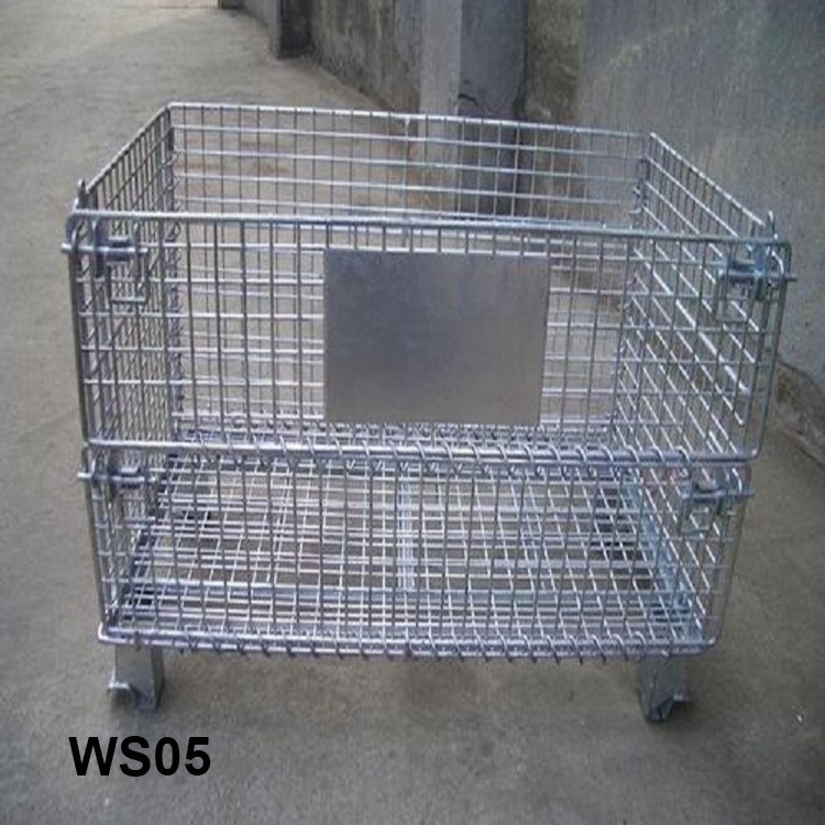 Factory Wholesale Best Selling Movable Metal Stackable Foldable Wire Mesh Cage for Warehouse Storage