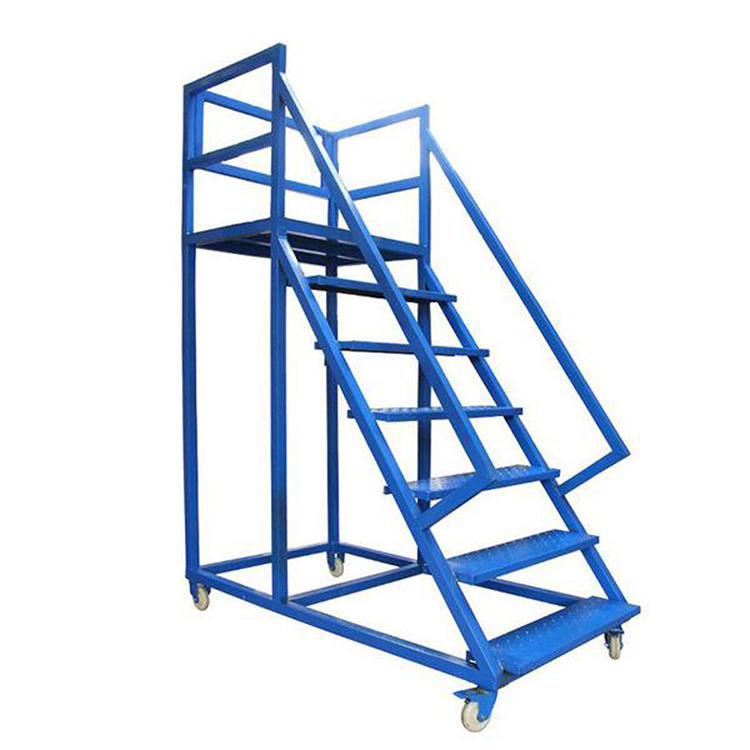 Step All-Directional Safety Angle Steel Rolling Industrial & Warehouse Ladder With Handrails