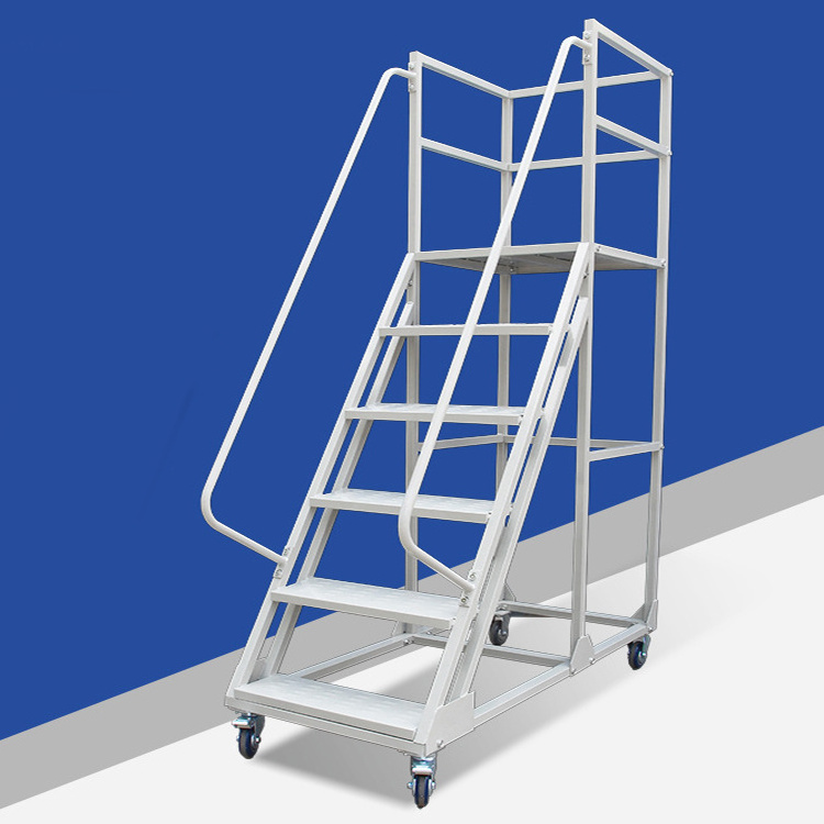 Step All-Directional Safety Angle Steel Rolling Industrial & Warehouse Ladder With Handrails