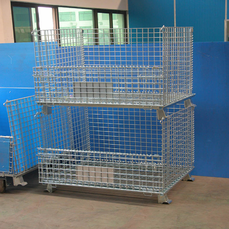 2024 Folding Steel Wire Mesh Stacking Cage Container Storage Rack Cage Container