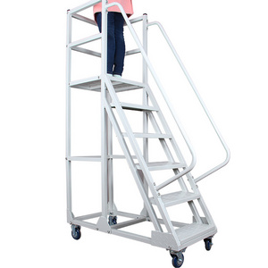 Step All-Directional Safety Angle Steel Rolling Industrial & Warehouse Ladder With Handrails