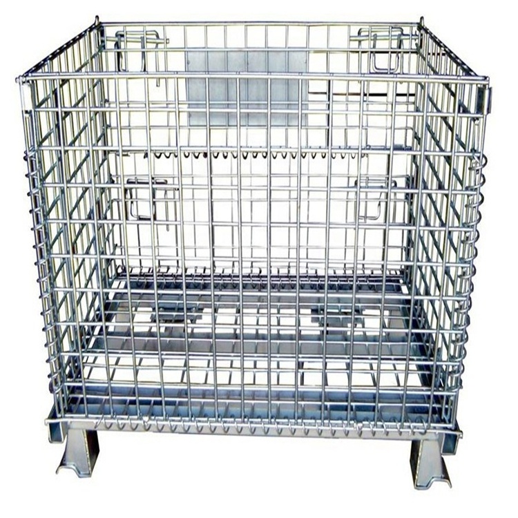 2024 Folding Steel Wire Mesh Stacking Cage Container Storage Rack Cage Container