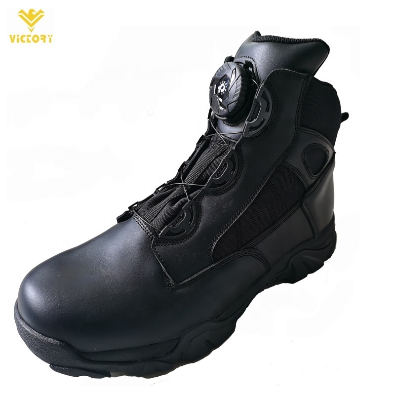 High quality tactical combat boots dial lacing system black hiking shoes,leather upper boots for tactical life