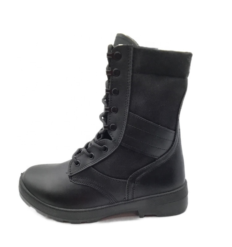 Tactical Black lace-up genuine leather and 1000D nylon combat work boots for outdoor use