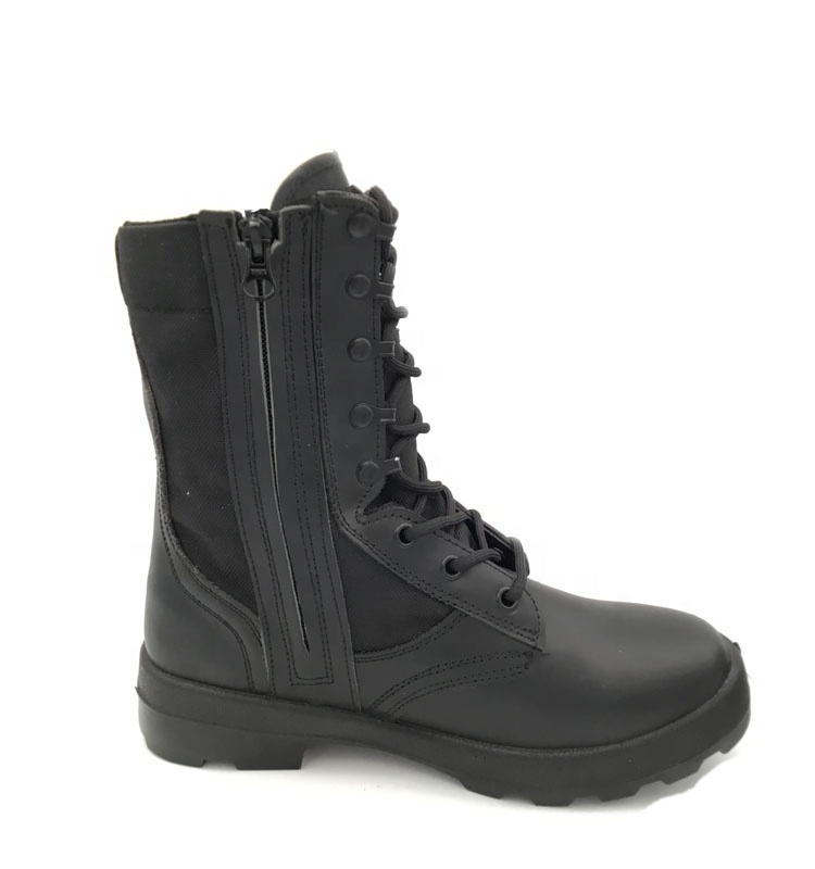 Tactical Black lace-up genuine leather and 1000D nylon combat work boots for outdoor use