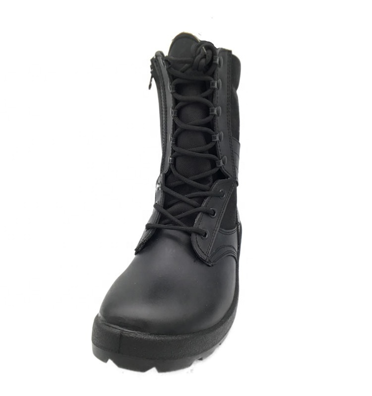 Tactical Black lace-up genuine leather and 1000D nylon combat work boots for outdoor use