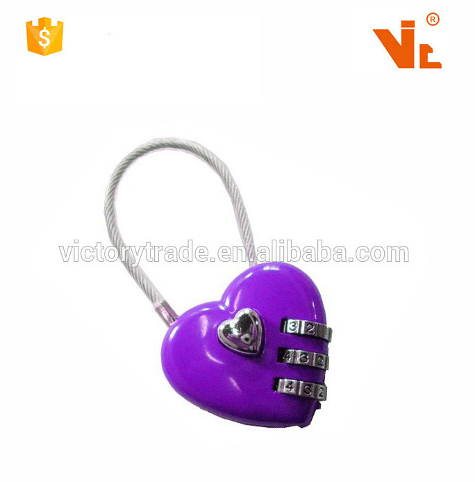 V-GF21-19 Love Heart Shape Security Cable Cabinet Lock Mini 3 Digits Combination Code Lock