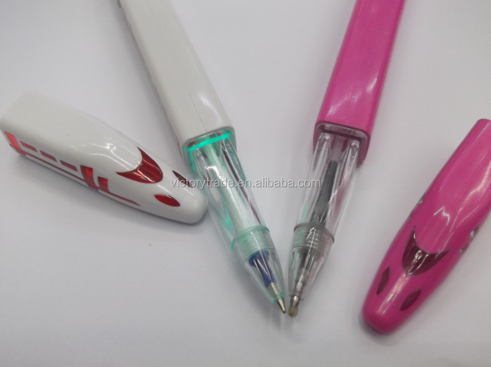 V-TP01  Promotional advertising train shaped plastic disposable ballpoint pen led flashlight ball pen