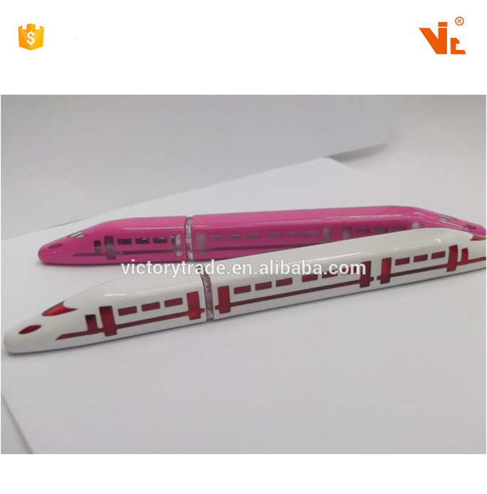 V-TP01  Promotional advertising train shaped plastic disposable ballpoint pen led flashlight ball pen