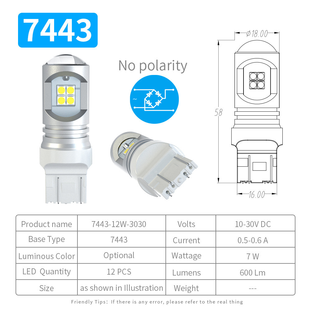 1156 P21W PY21W 7440 Led Car Bulb 3030-12smd Canbus 6000K White Amber Red 10-30V 2400LM Auto  Fog Lamp Reverse Brake Light