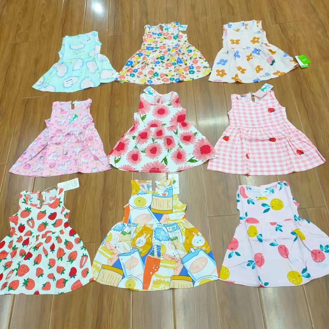 Wholesale baby girls summer short sleeved dresses cotton dresses children girls casual dresses children's clothing